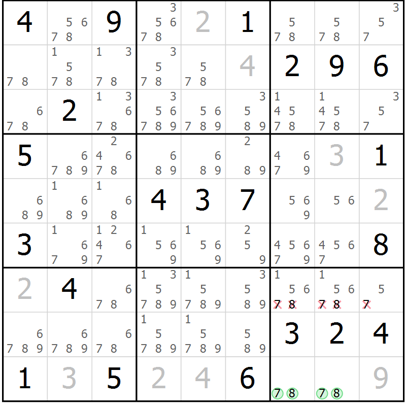 Position des candidats pour la solution de la Gr 22 page 25 du magazine de sudoku Virtuose n° 124