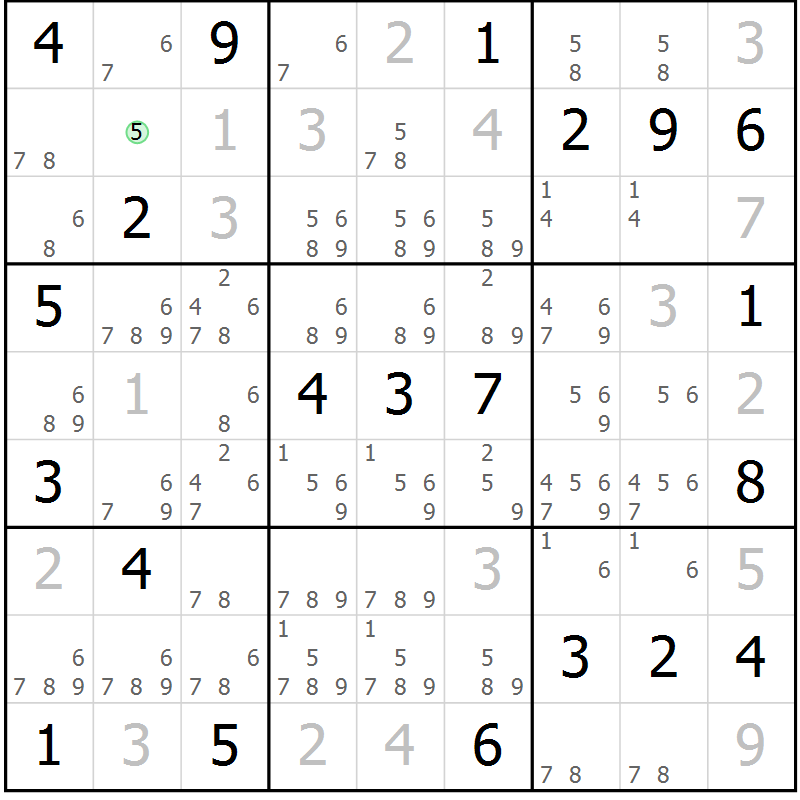 Position des candidats pour la solution de la Gr 22 page 25 du magazine de sudoku Virtuose n° 124