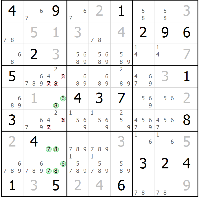 Position des candidats pour la solution de la Gr 22 page 25 du magazine de sudoku Virtuose n° 124