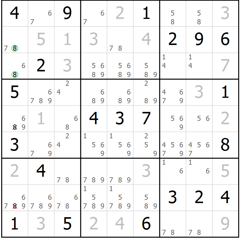 Position des candidats pour la solution de la Gr 22 page 25 du magazine de sudoku Virtuose n° 124