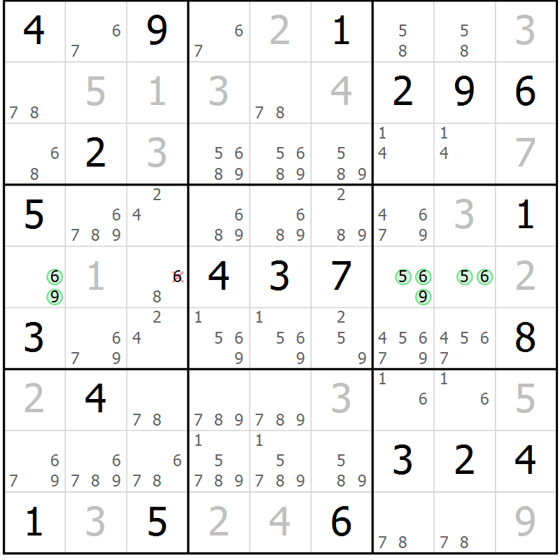 Position des candidats pour la solution de la Gr 22 page 25 du magazine de sudoku Virtuose n° 124