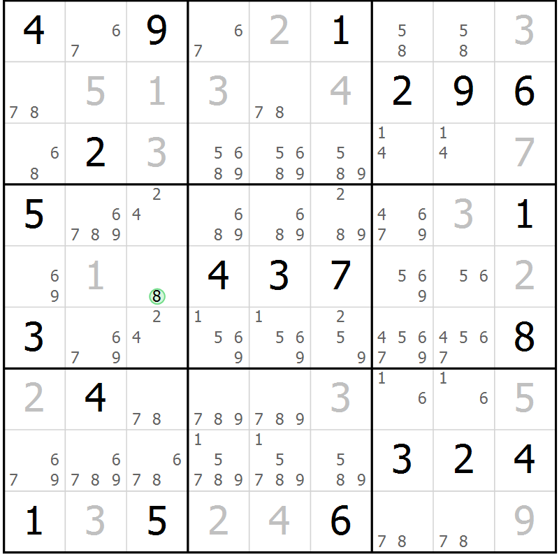 Position des candidats pour la solution de la Gr 22 page 25 du magazine de sudoku Virtuose n° 124