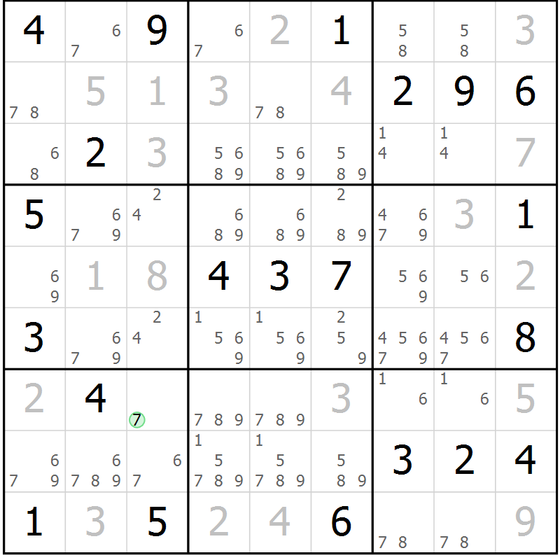 Position des candidats pour la solution de la Gr 22 page 25 du magazine de sudoku Virtuose n° 124