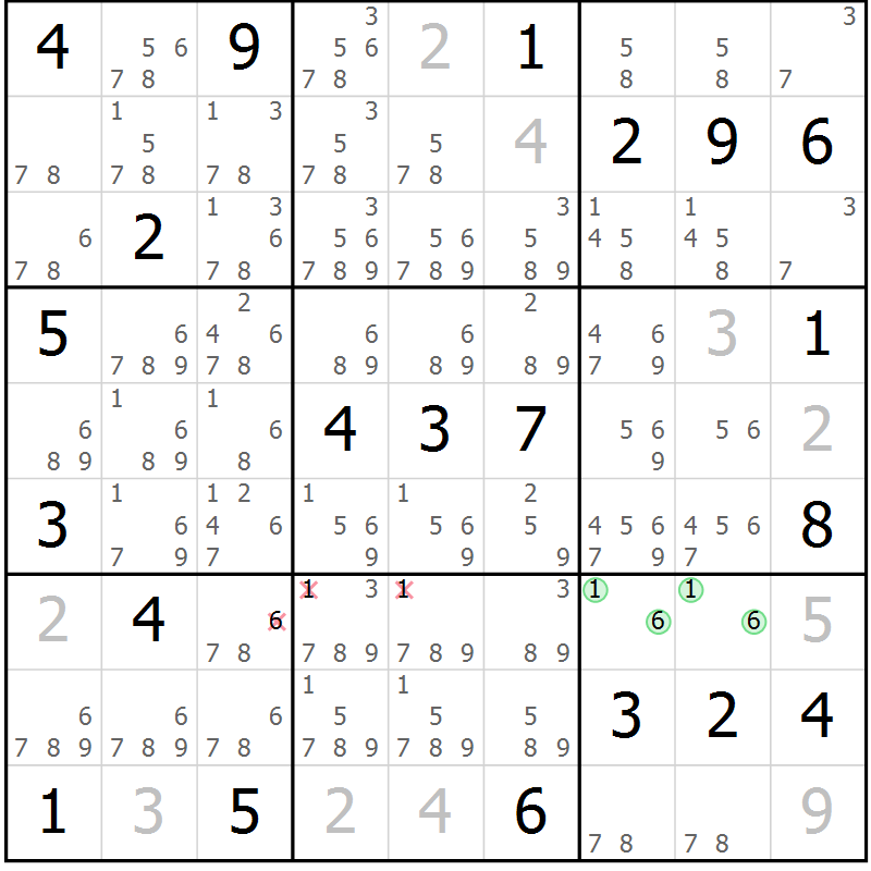Position des candidats pour la solution de la Gr 22 page 25 du magazine de sudoku Virtuose n° 124