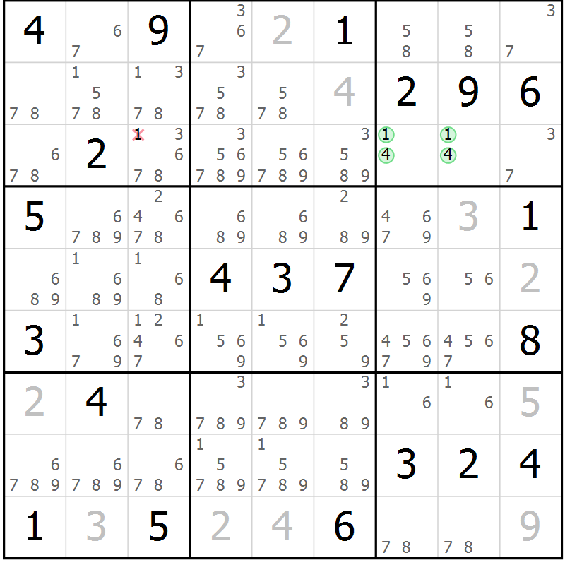 Position des candidats pour la solution de la Gr 22 page 25 du magazine de sudoku Virtuose n° 124