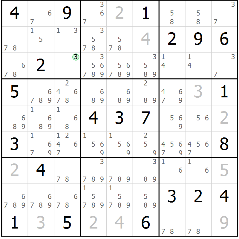 Position des candidats pour la solution de la Gr 22 page 25 du magazine de sudoku Virtuose n° 124
