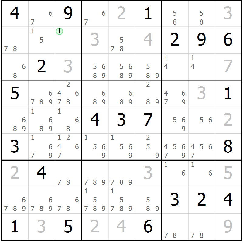Position des candidats pour la solution de la Gr 22 page 25 du magazine de sudoku Virtuose n° 124