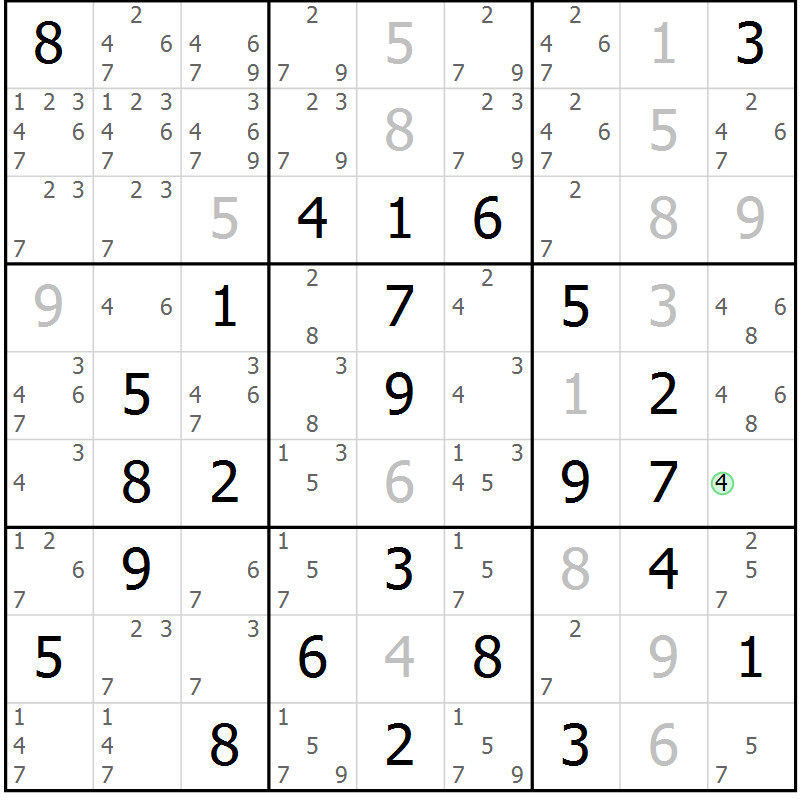 Position des candidats pour la solution de la Gr 23 page 26 du magazine de sudoku Virtuose n° 124