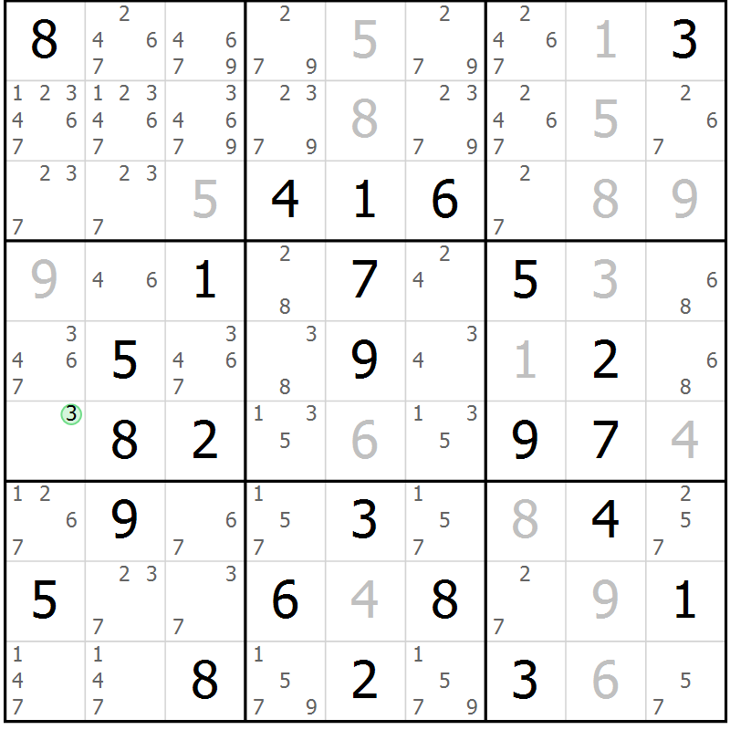 Position des candidats pour la solution de la Gr 23 page 26 du magazine de sudoku Virtuose n° 124