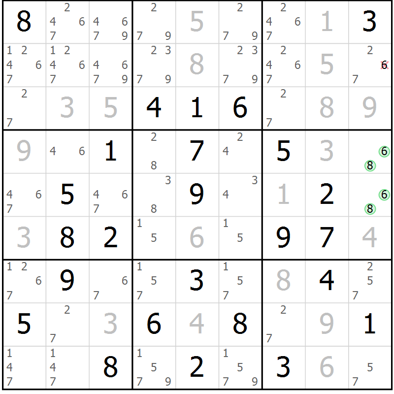 Position des candidats pour la solution de la Gr 23 page 26 du magazine de sudoku Virtuose n° 124