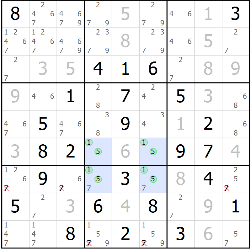 Position des candidats pour la solution de la Gr 23 page 26 du magazine de sudoku Virtuose n° 124