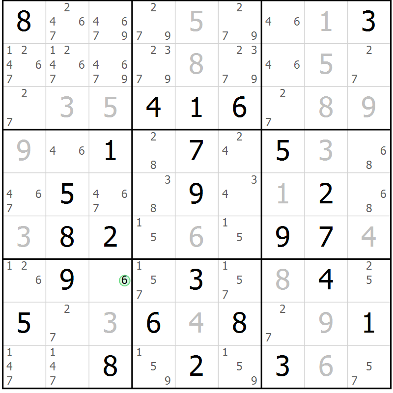 Position des candidats pour la solution de la Gr 23 page 26 du magazine de sudoku Virtuose n° 124