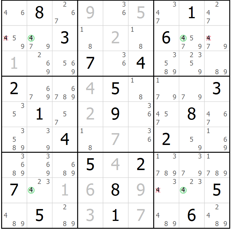 Position des candidats pour la solution de la Gr 24 page 27 du magazine de sudoku Virtuose n° 124