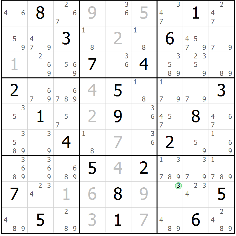 Position des candidats pour la solution de la Gr 24 page 27 du magazine de sudoku Virtuose n° 124