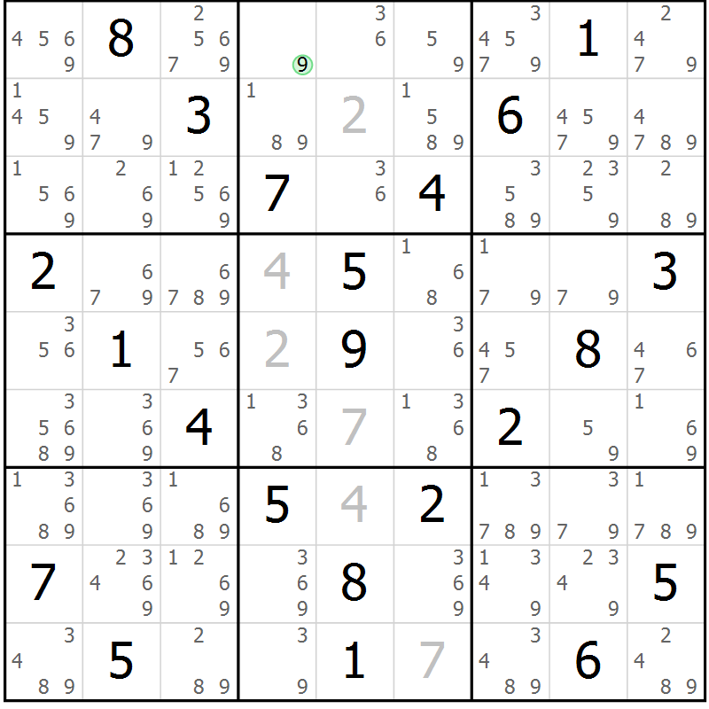 Position des candidats pour la solution de la Gr 24 page 27 du magazine de sudoku Virtuose n° 124