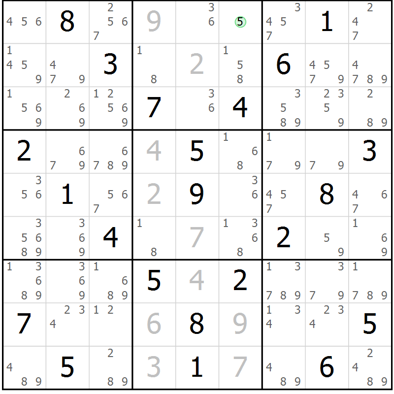 Position des candidats pour la solution de la Gr 24 page 27 du magazine de sudoku Virtuose n° 124