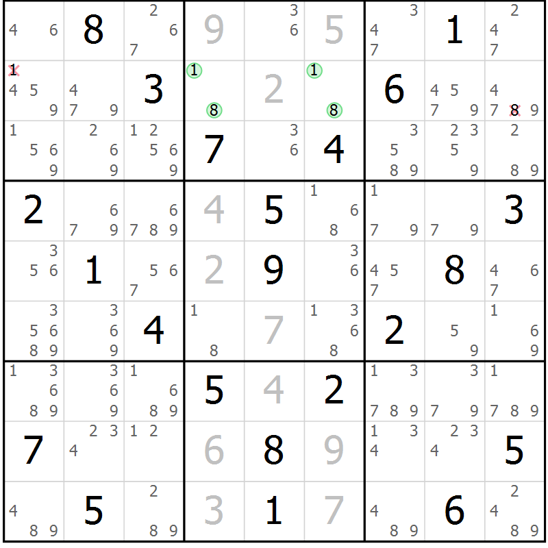Position des candidats pour la solution de la Gr 24 page 27 du magazine de sudoku Virtuose n° 124