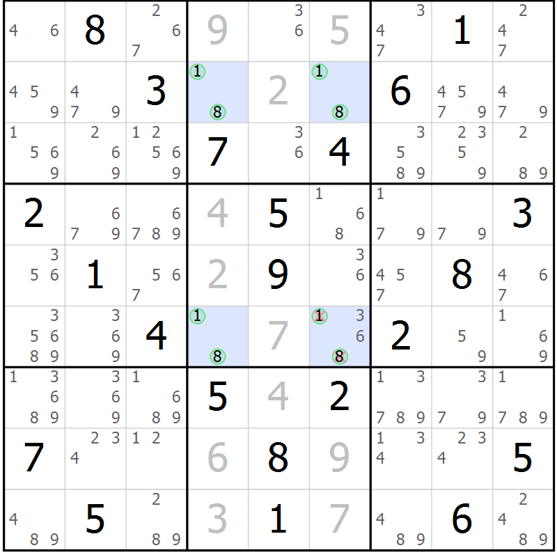 Position des candidats pour la solution de la Gr 24 page 27 du magazine de sudoku Virtuose n° 124