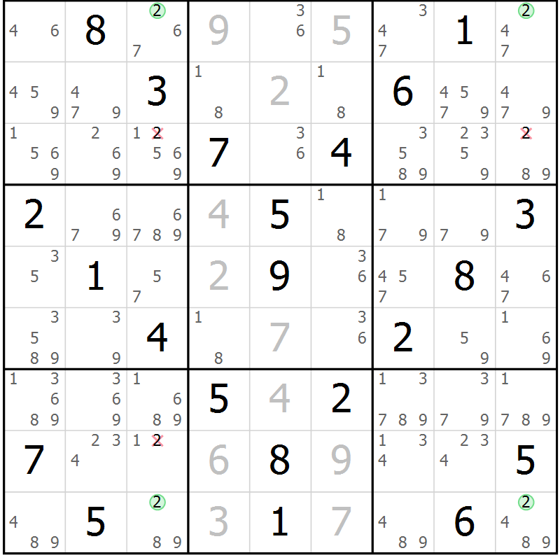 Position des candidats pour la solution de la Gr 24 page 27 du magazine de sudoku Virtuose n° 124