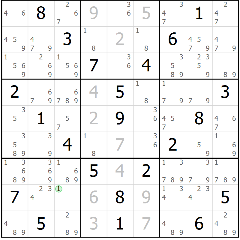 Position des candidats pour la solution de la Gr 24 page 27 du magazine de sudoku Virtuose n° 124