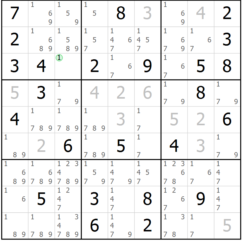 Position des candidats pour la solution de la Gr 25 page 28 du magazine de sudoku Virtuose n° 124