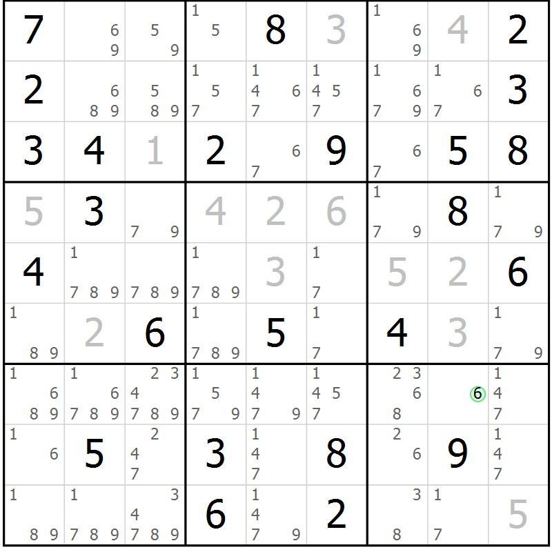 Position des candidats pour la solution de la Gr 25 page 28 du magazine de sudoku Virtuose n° 124