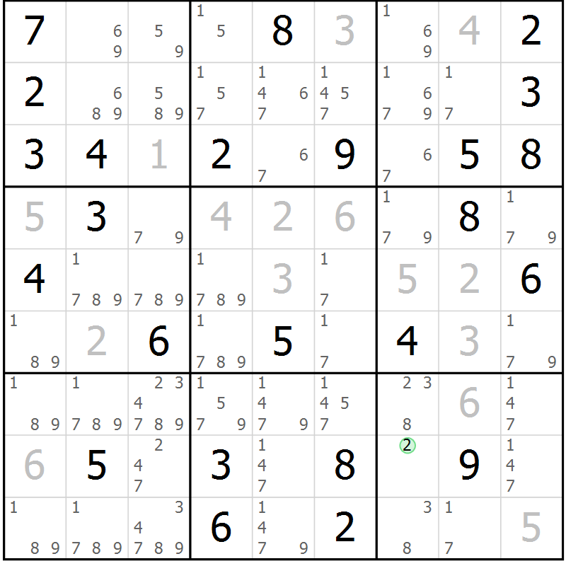 Position des candidats pour la solution de la Gr 25 page 28 du magazine de sudoku Virtuose n° 124