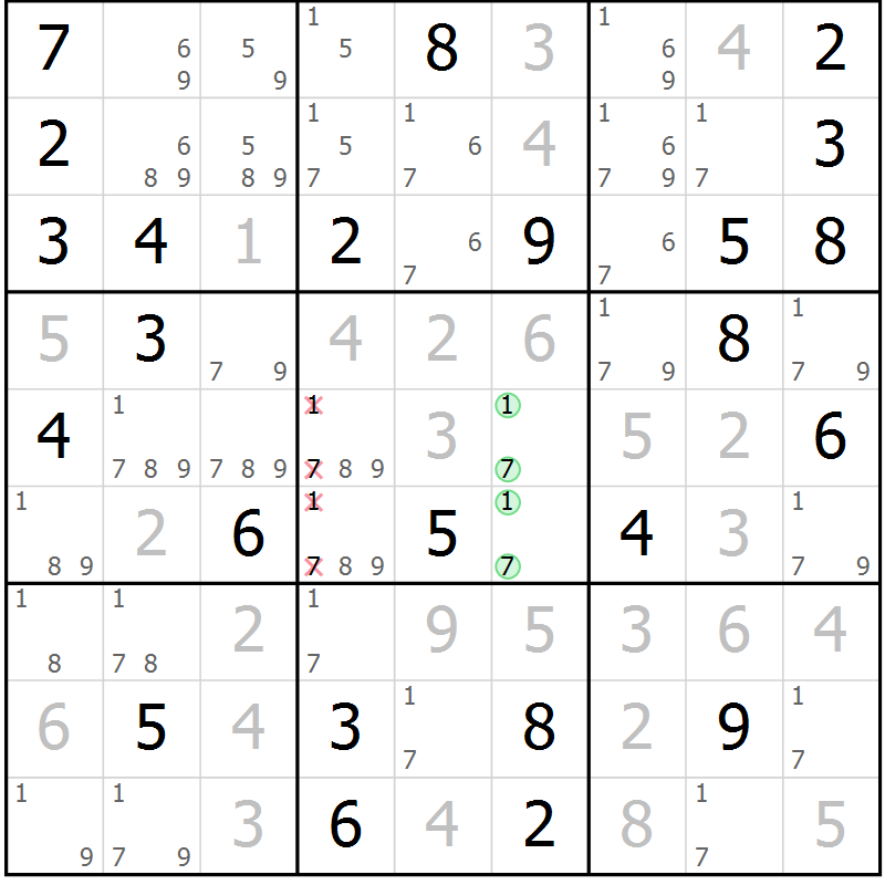 Position des candidats pour la solution de la Gr 25 page 28 du magazine de sudoku Virtuose n° 124