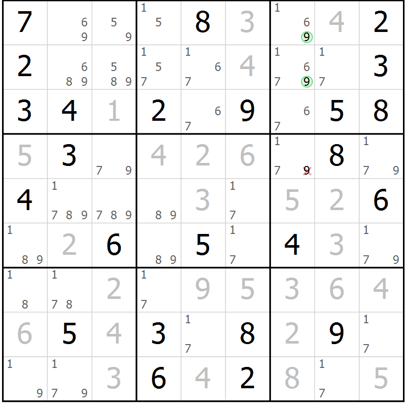 Position des candidats pour la solution de la Gr 25 page 28 du magazine de sudoku Virtuose n° 124