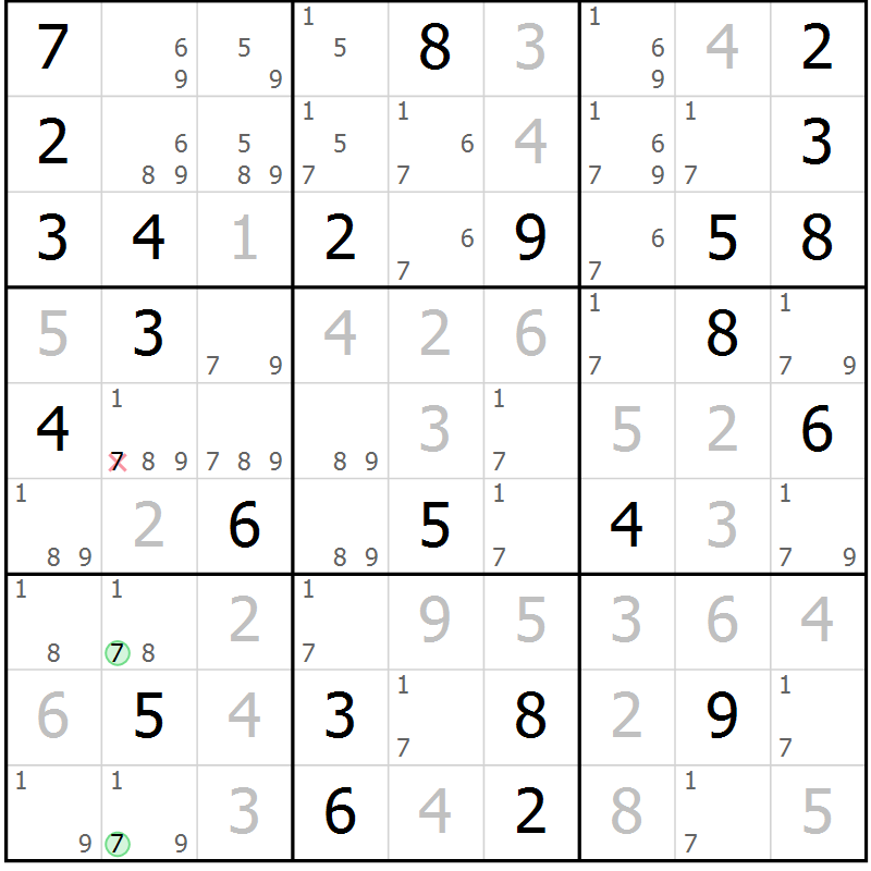 Position des candidats pour la solution de la Gr 25 page 28 du magazine de sudoku Virtuose n° 124