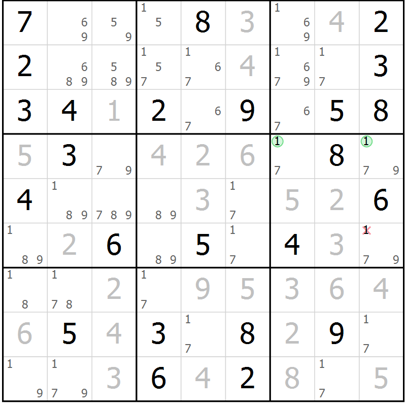 Position des candidats pour la solution de la Gr 25 page 28 du magazine de sudoku Virtuose n° 124