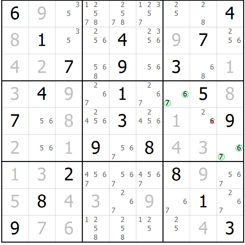 Position des candidats pour la solution de la Gr 26 page 29 du magazine de sudoku Virtuose n° 124