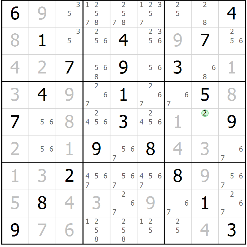 Position des candidats pour la solution de la Gr 26 page 29 du magazine de sudoku Virtuose n° 124