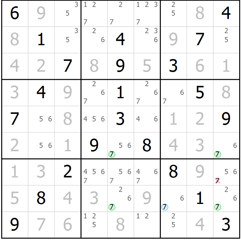 Position des candidats pour la solution de la Gr 26 page 29 du magazine de sudoku Virtuose n° 124