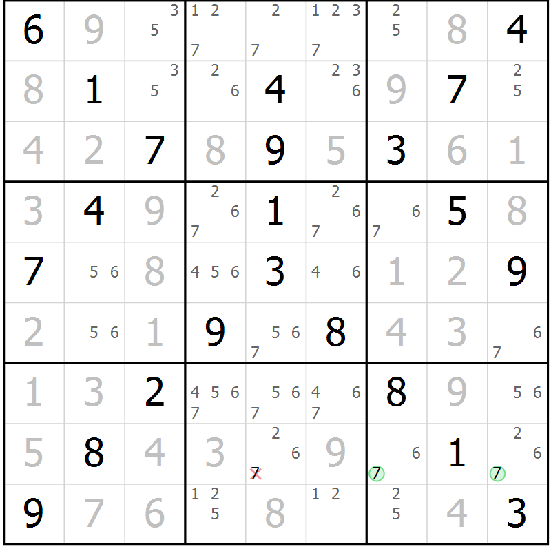 Position des candidats pour la solution de la Gr 26 page 29 du magazine de sudoku Virtuose n° 124