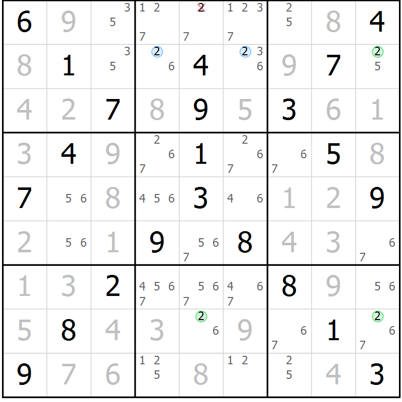 Position des candidats pour la solution de la Gr 26 page 29 du magazine de sudoku Virtuose n° 124