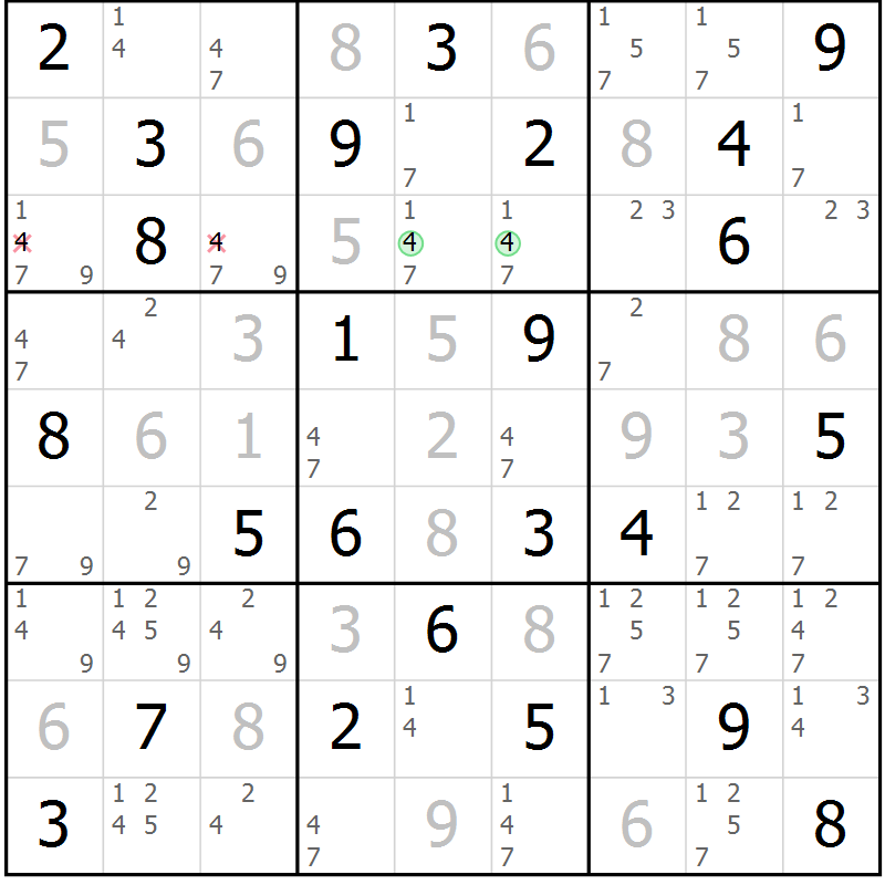 Position des candidats pour la solution de la Gr 27 page 30 du magazine de sudoku Virtuose n° 124