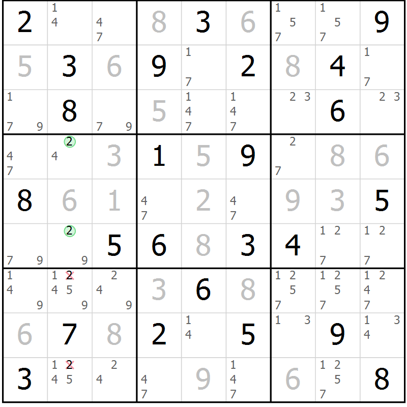 Position des candidats pour la solution de la Gr 27 page 30 du magazine de sudoku Virtuose n° 124