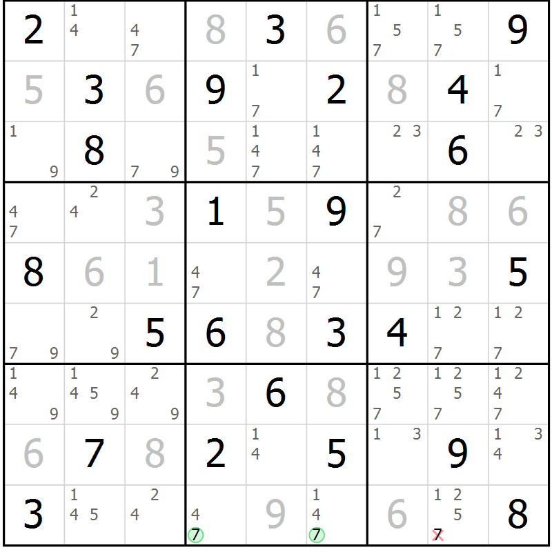 Position des candidats pour la solution de la Gr 27 page 30 du magazine de sudoku Virtuose n° 124