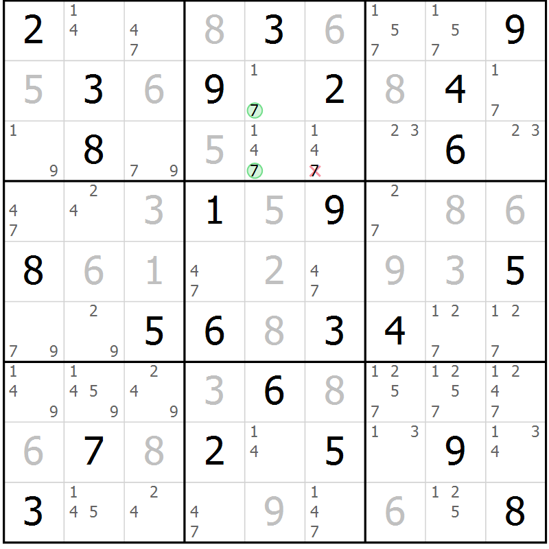 Position des candidats pour la solution de la Gr 27 page 30 du magazine de sudoku Virtuose n° 124
