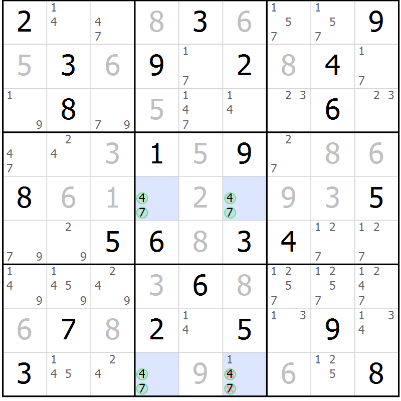 Position des candidats pour la solution de la Gr 27 page 30 du magazine de sudoku Virtuose n° 124