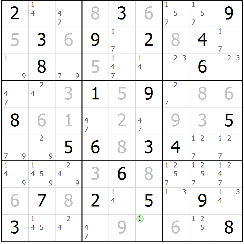 Position des candidats pour la solution de la Gr 27 page 30 du magazine de sudoku Virtuose n° 124