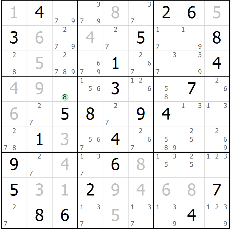 Position des candidats pour la solution de la Gr 28 page 31 du magazine de sudoku Virtuose n° 124