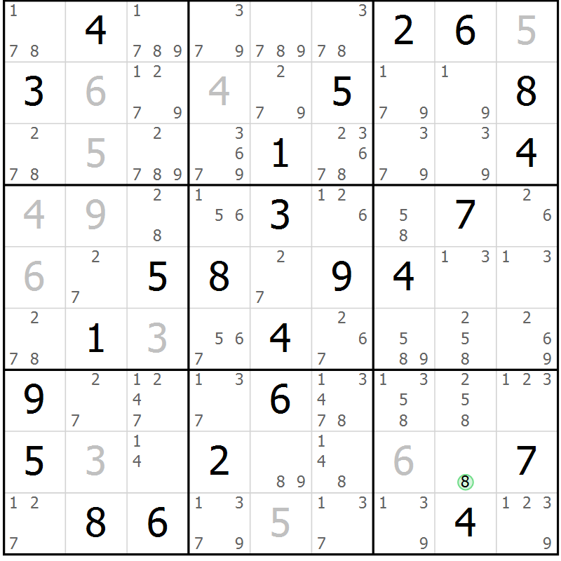 Position des candidats pour la solution de la Gr 28 page 31 du magazine de sudoku Virtuose n° 124