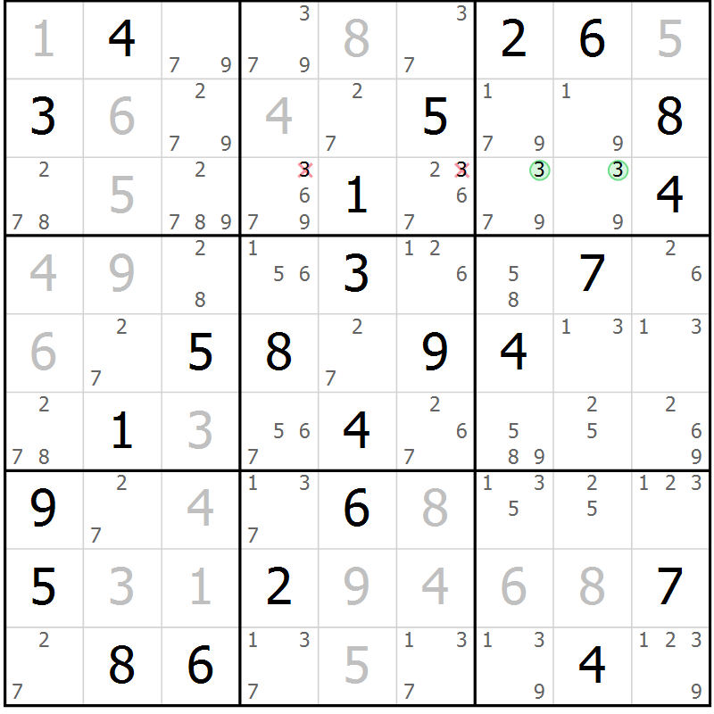 Position des candidats pour la solution de la Gr 28 page 31 du magazine de sudoku Virtuose n° 124