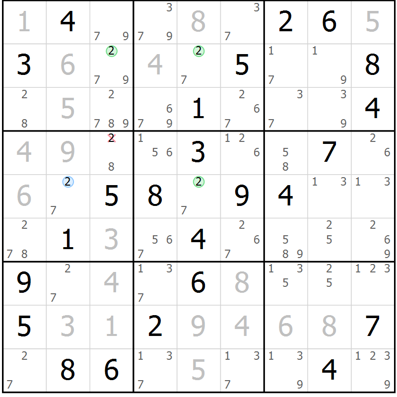 Position des candidats pour la solution de la Gr 28 page 31 du magazine de sudoku Virtuose n° 124