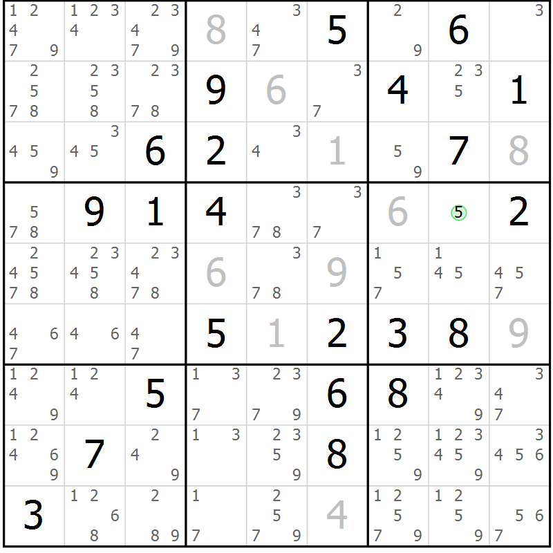 Position des candidats pour la solution de la Gr 29 page 32 du magazine de sudoku Virtuose n° 124