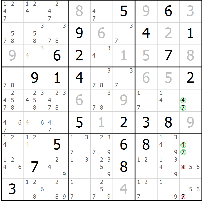 Position des candidats pour la solution de la Gr 29 page 32 du magazine de sudoku Virtuose n° 124