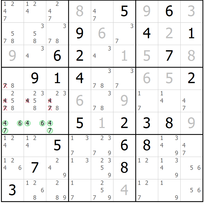 Position des candidats pour la solution de la Gr 29 page 32 du magazine de sudoku Virtuose n° 124
