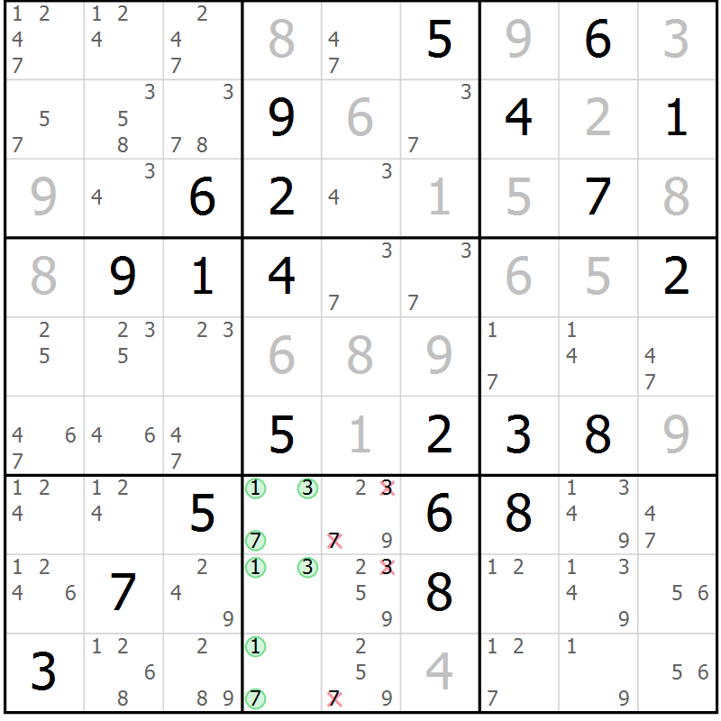 Position des candidats pour la solution de la Gr 29 page 32 du magazine de sudoku Virtuose n° 124